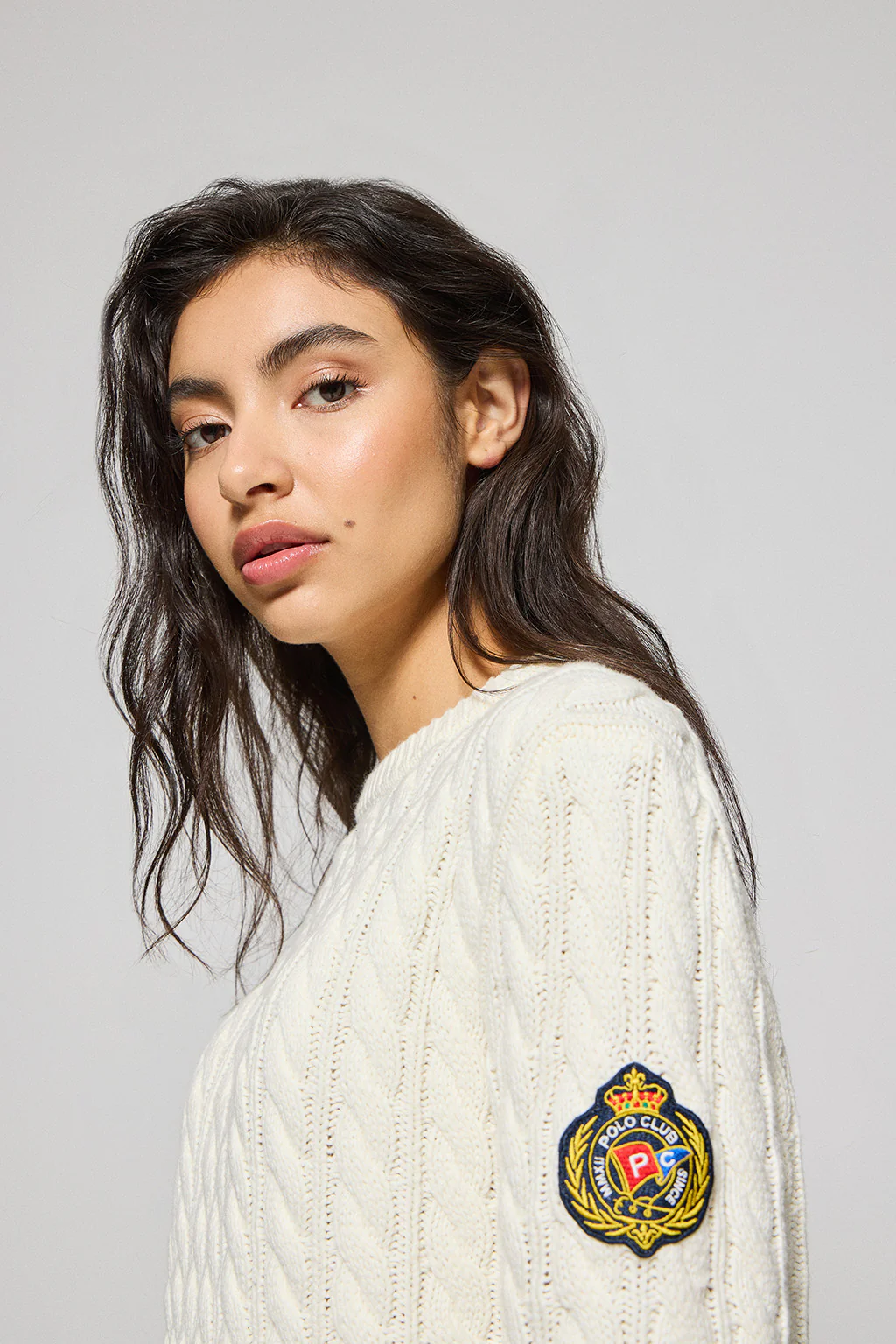 Beige cable-knit jumper with Nautic patch - Image 3