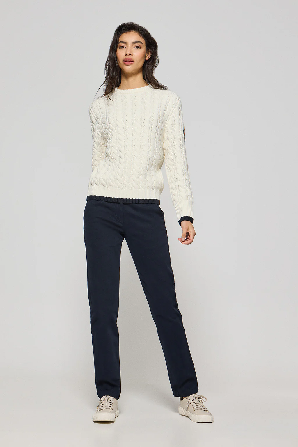 Beige cable-knit jumper with Nautic patch - Image 4