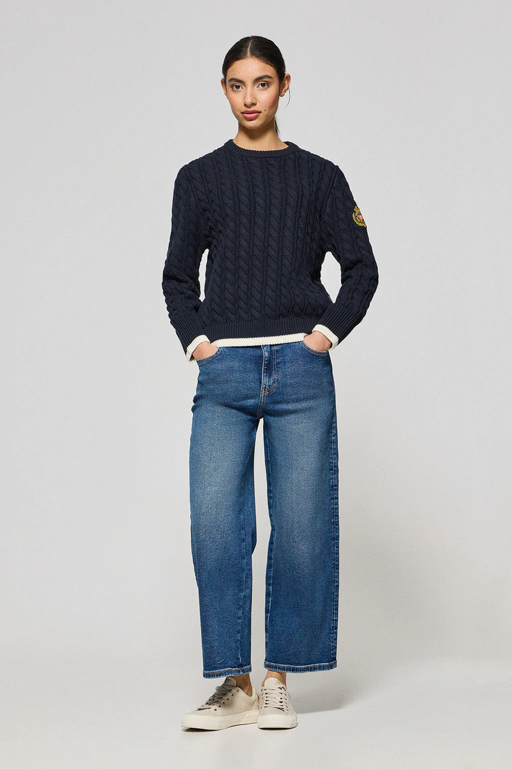 Navy-blue cable-knit jumper with Nautic patch - Image 4