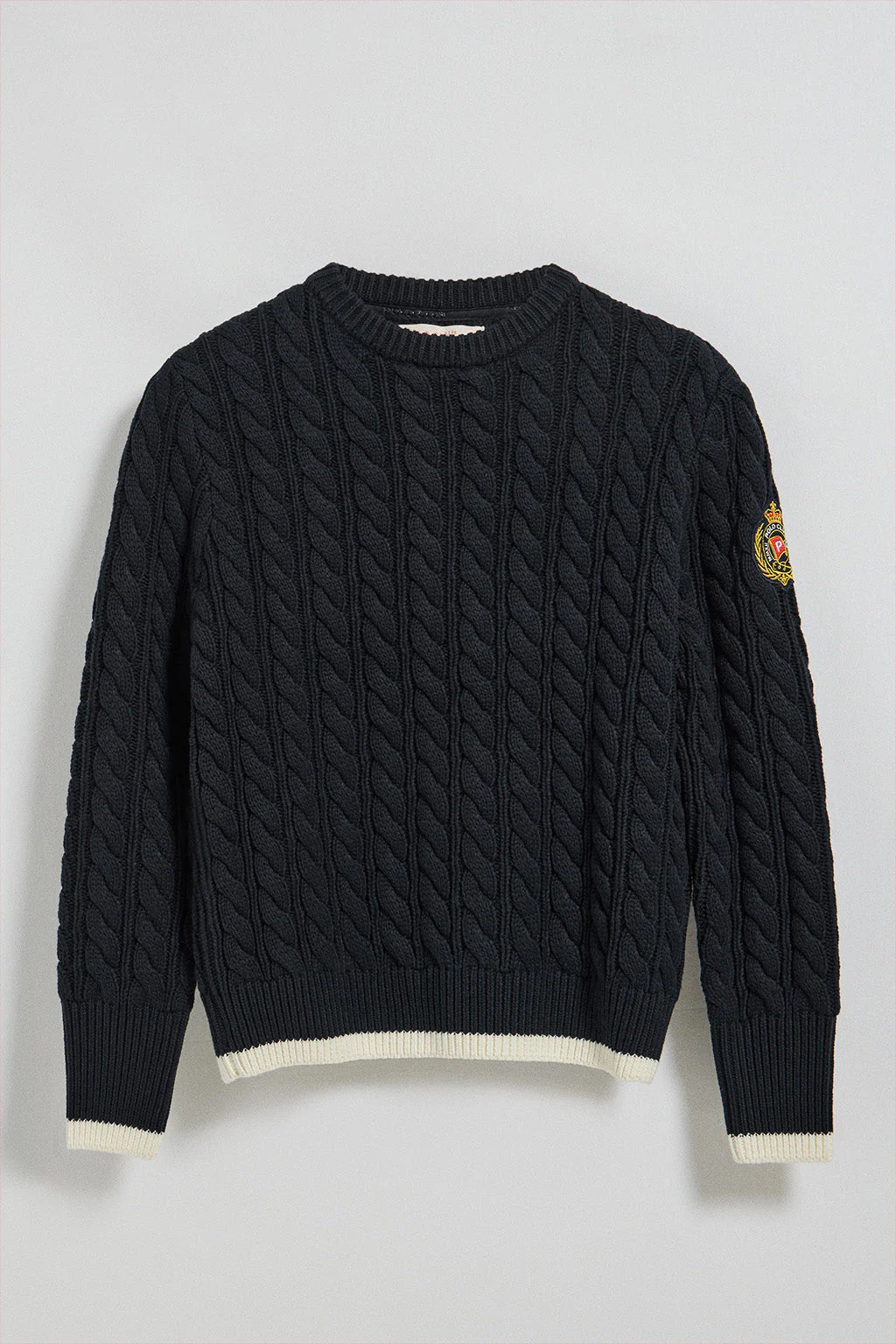 Navy-blue cable-knit jumper with Nautic patch - Image 7