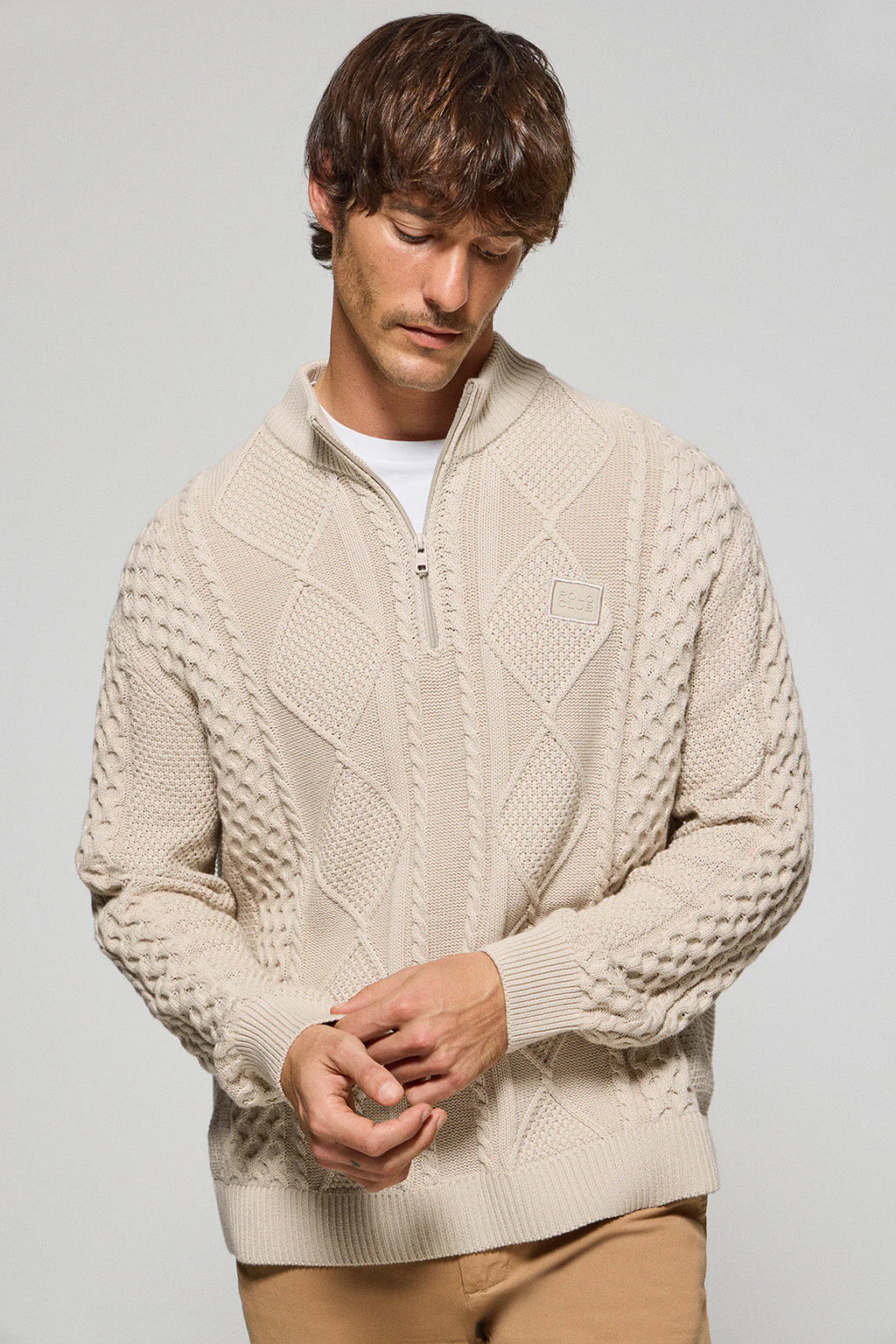 Brown zip cable-knit jumper Nil with Polo Club detail - Image 2