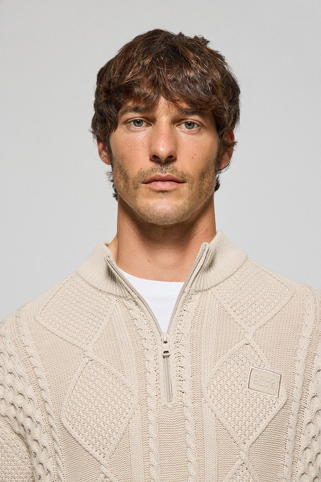 Brown zip cable-knit jumper Nil with Polo Club detail - Image 3