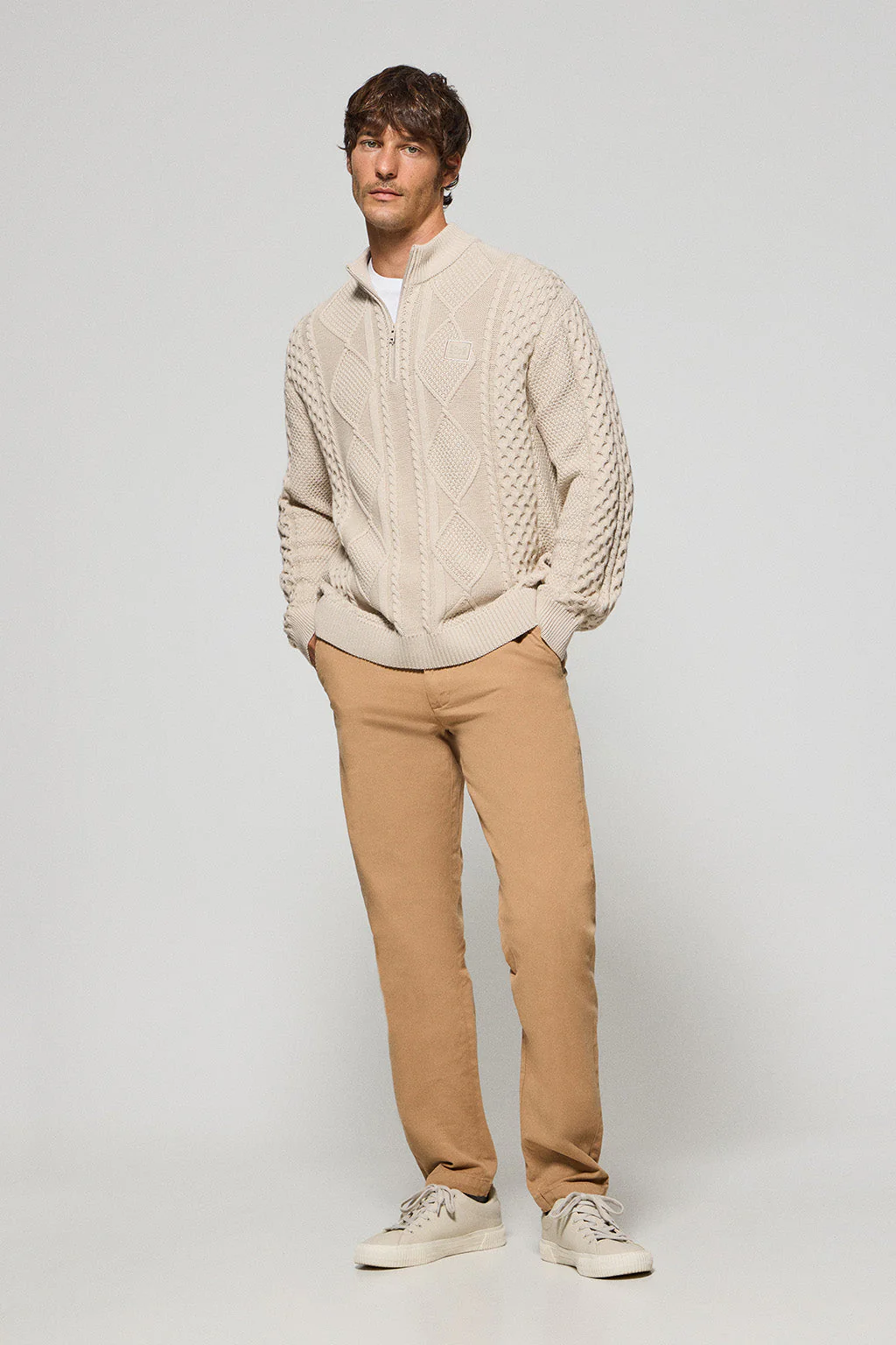Brown zip cable-knit jumper Nil with Polo Club detail - Image 4