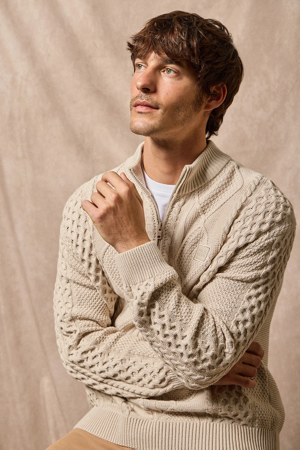 Brown zip cable-knit jumper Nil with Polo Club detail - Image 5