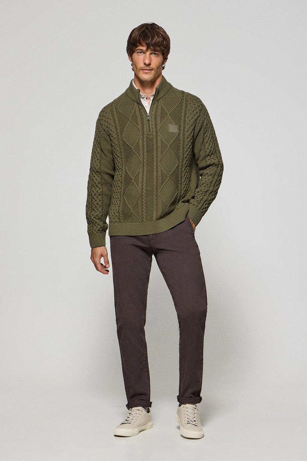 Army-green zip cable-knit jumper Nil with Polo Club detail - Image 3