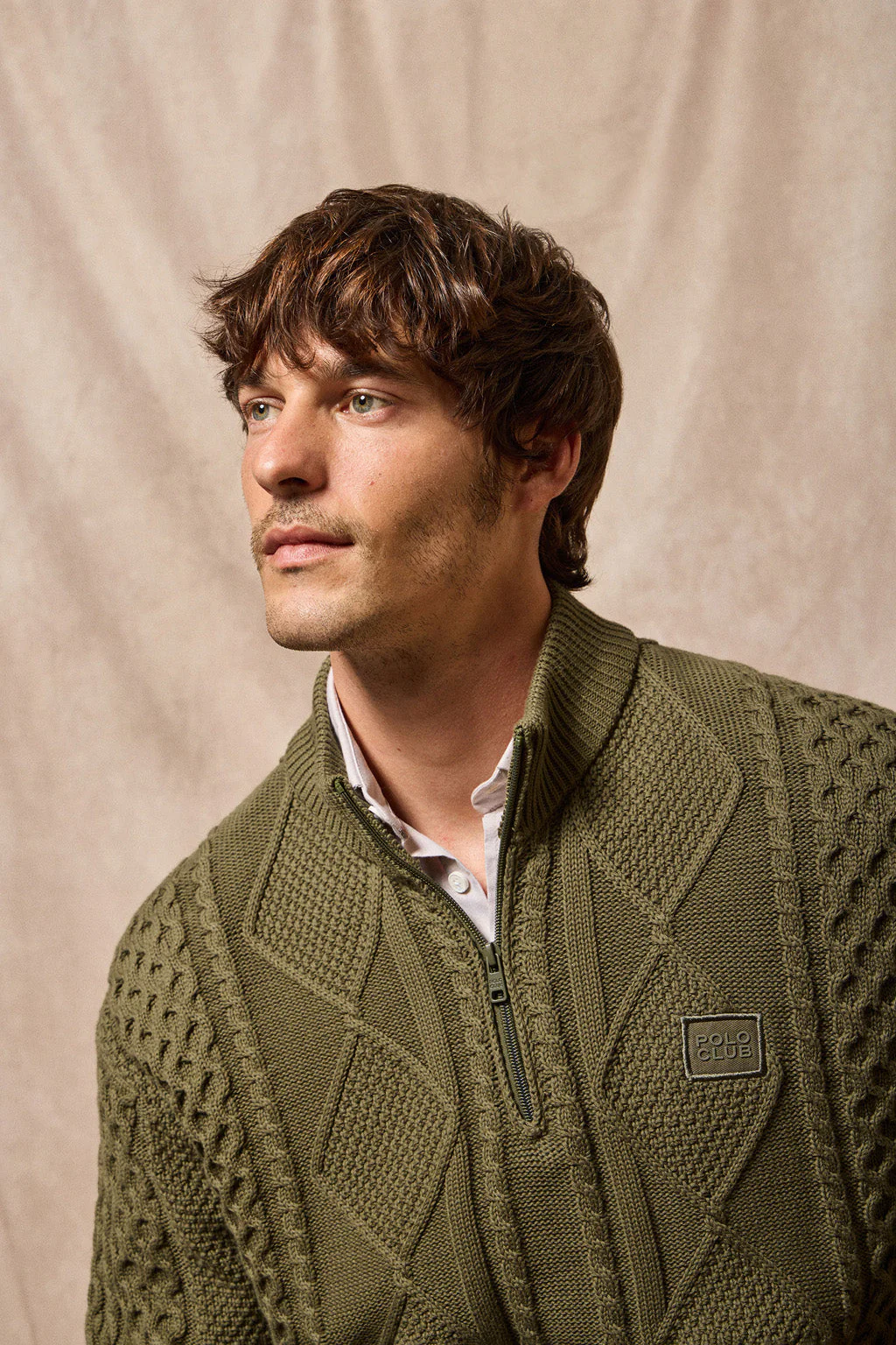 Army-green zip cable-knit jumper Nil with Polo Club detail - Image 7
