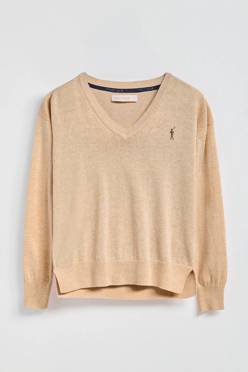 V-neck jumper with Rigby Go embroidered logo 2 pack (navy blue and caramel) - Image 2