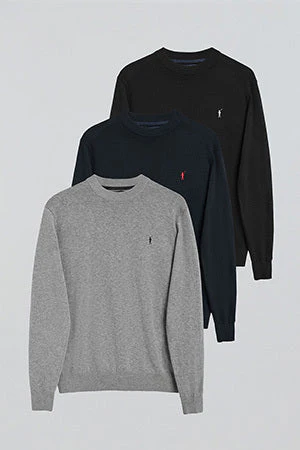 Knit round-neck jumper with Rigby Go logo 3 pack (blue, black and grey) - Image 12