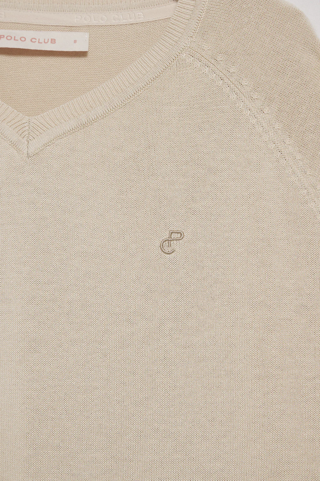 Beige V-neck jumper in cotton and linen with embroidered monogram - Image 7
