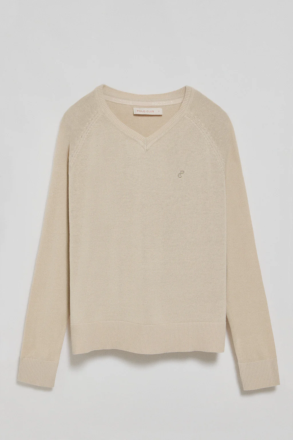 Beige V-neck jumper in cotton and linen with embroidered monogram - Image 9