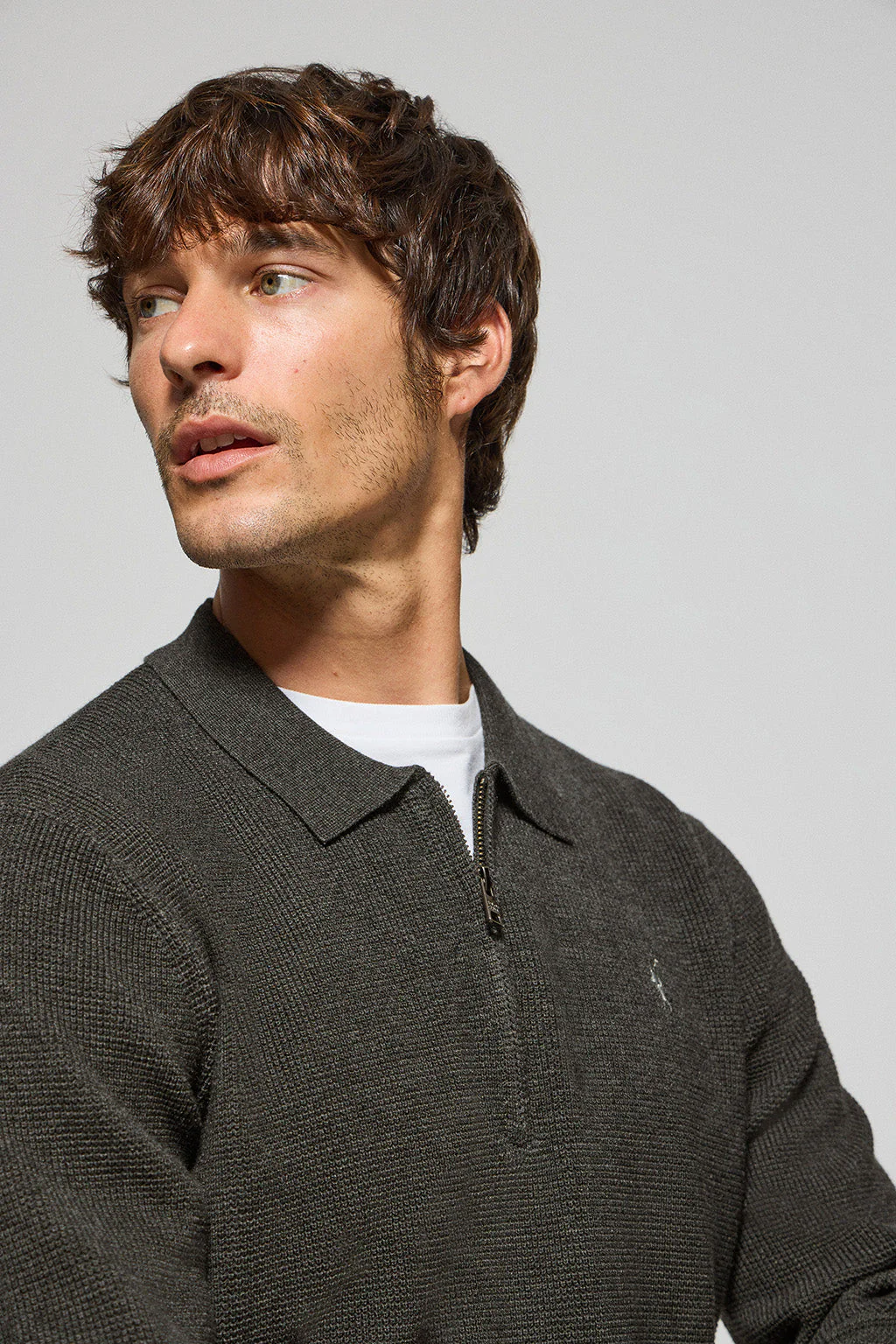 Dark-grey-marl polo-neck basic jumper Pol with zip and Rigby Go detail - Image 2
