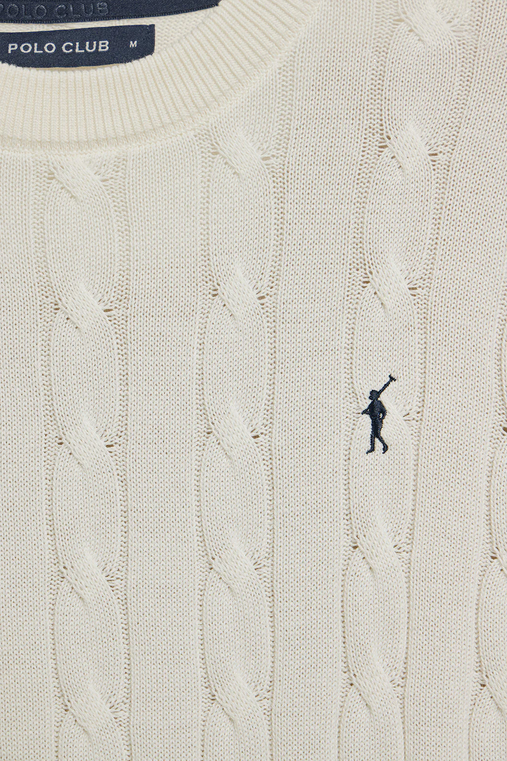 Beige round-neck cable-knit jumper with Rigby Go embroidery - Image 7