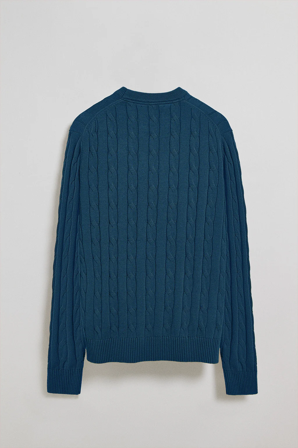 Denim-blue round-neck cable-knit jumper with Rigby Go embroidery - Image 6