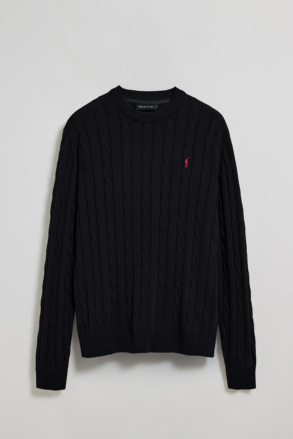 Navy-blue round-neck cable-knit jumper with Rigby Go embroidery - Image 5