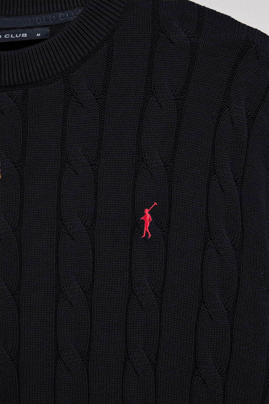 Navy-blue round-neck cable-knit jumper with Rigby Go embroidery - Image 7