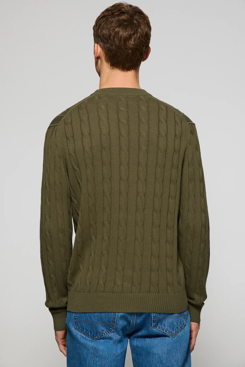 Light-green round-neck cable-knit jumper with Rigby Go embroidery - Image 2