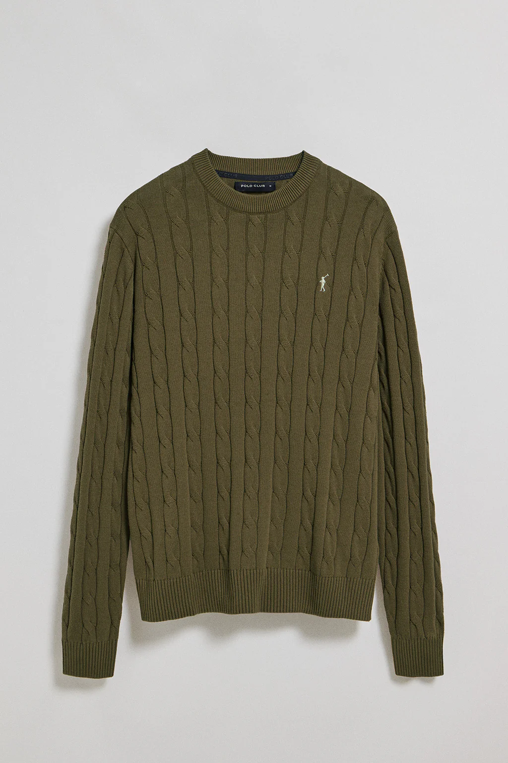 Light-green round-neck cable-knit jumper with Rigby Go embroidery - Image 5