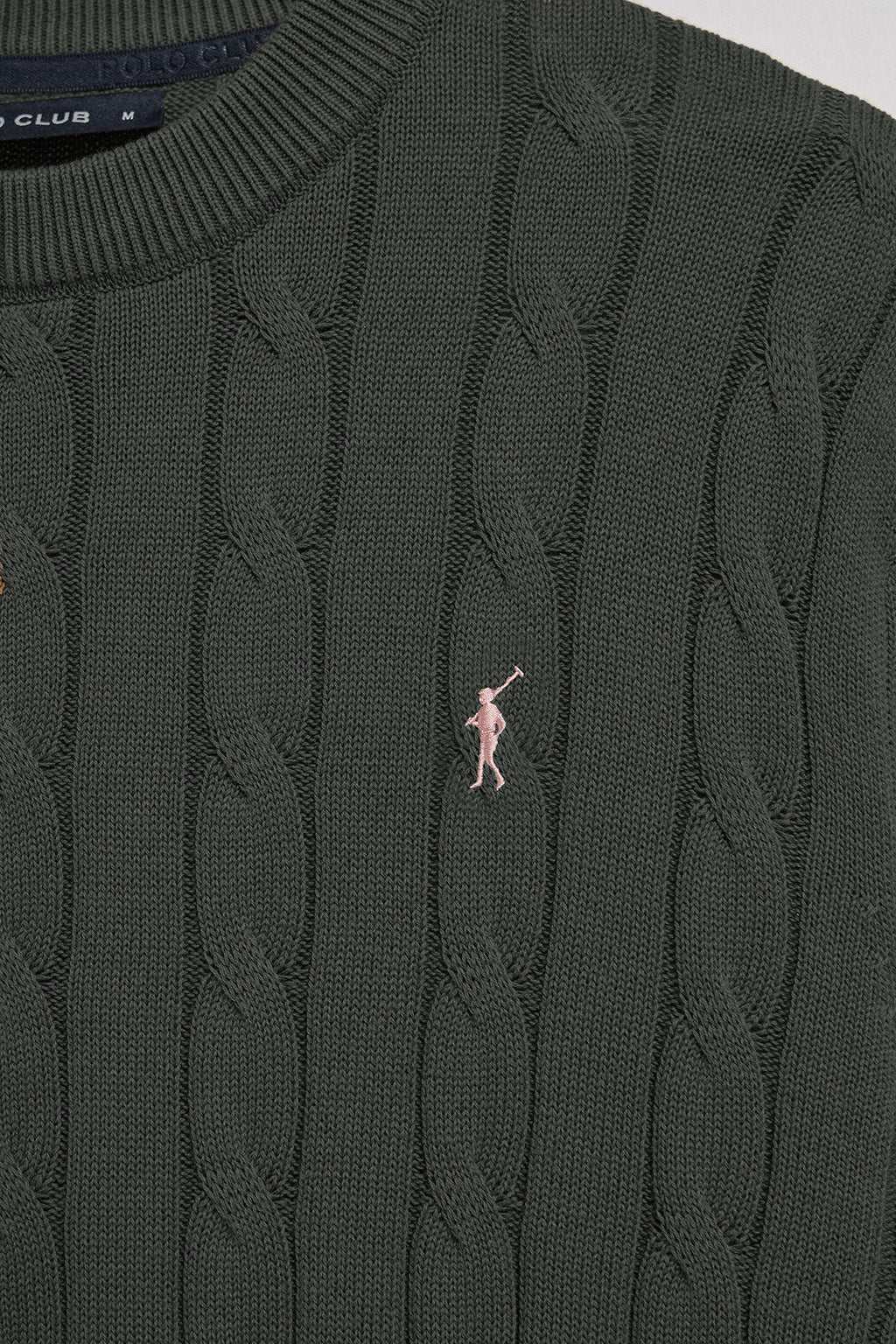 Stone-grey round-neck cable-knit jumper with Rigby Go embroidery - Image 7