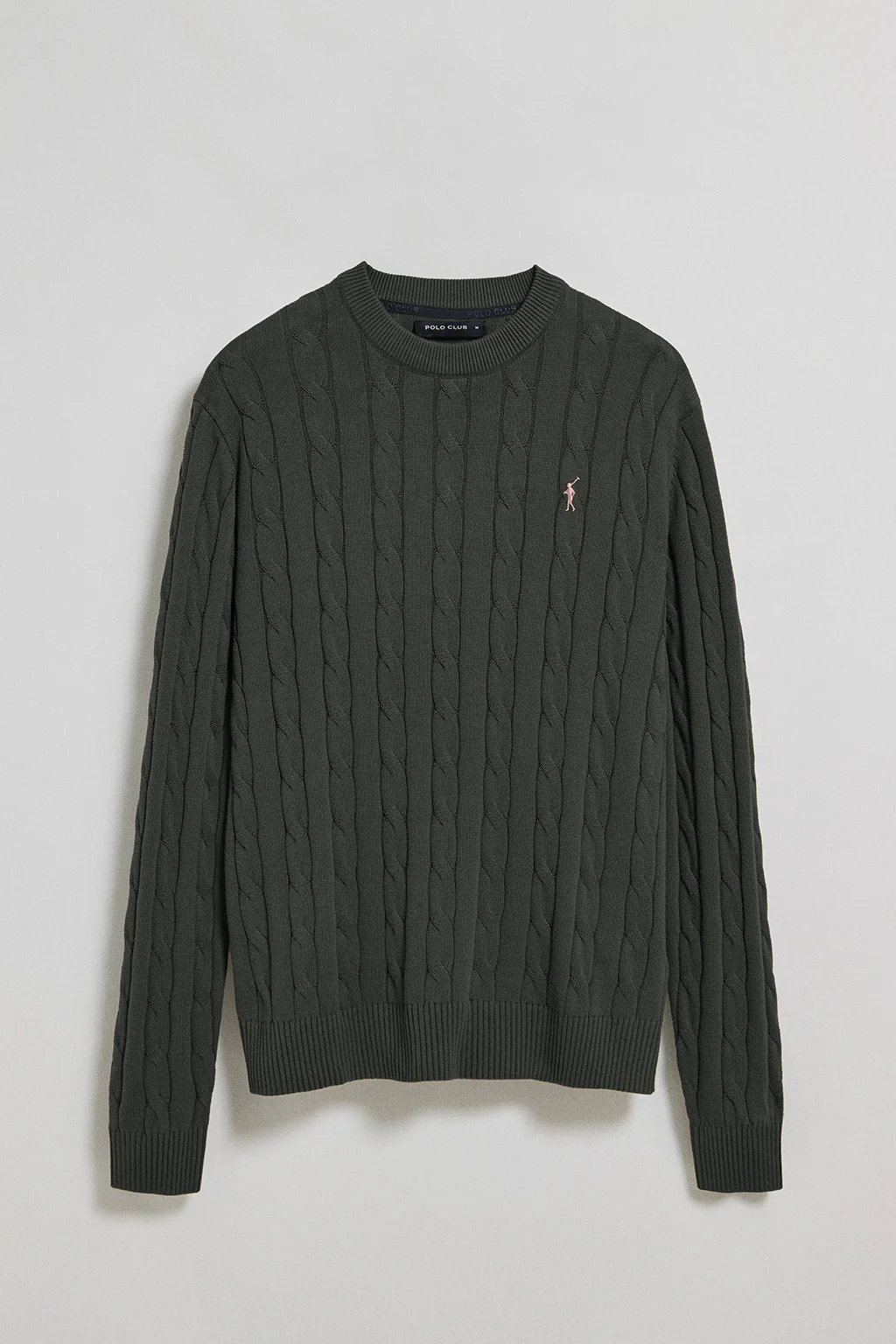 Stone-grey round-neck cable-knit jumper with Rigby Go embroidery - Image 8