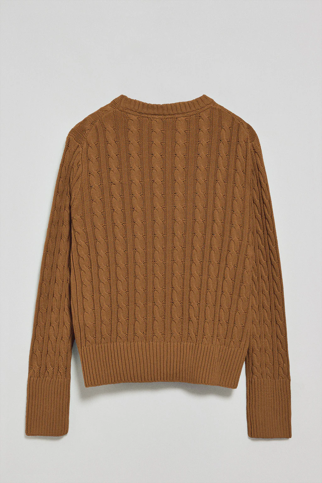 Camel round-neck cable-knit jumper with Rigby Go embroidery - Image 6
