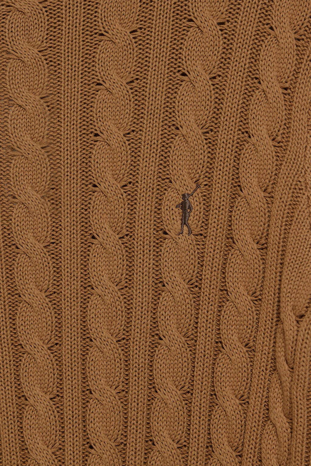 Camel round-neck cable-knit jumper with Rigby Go embroidery - Image 7