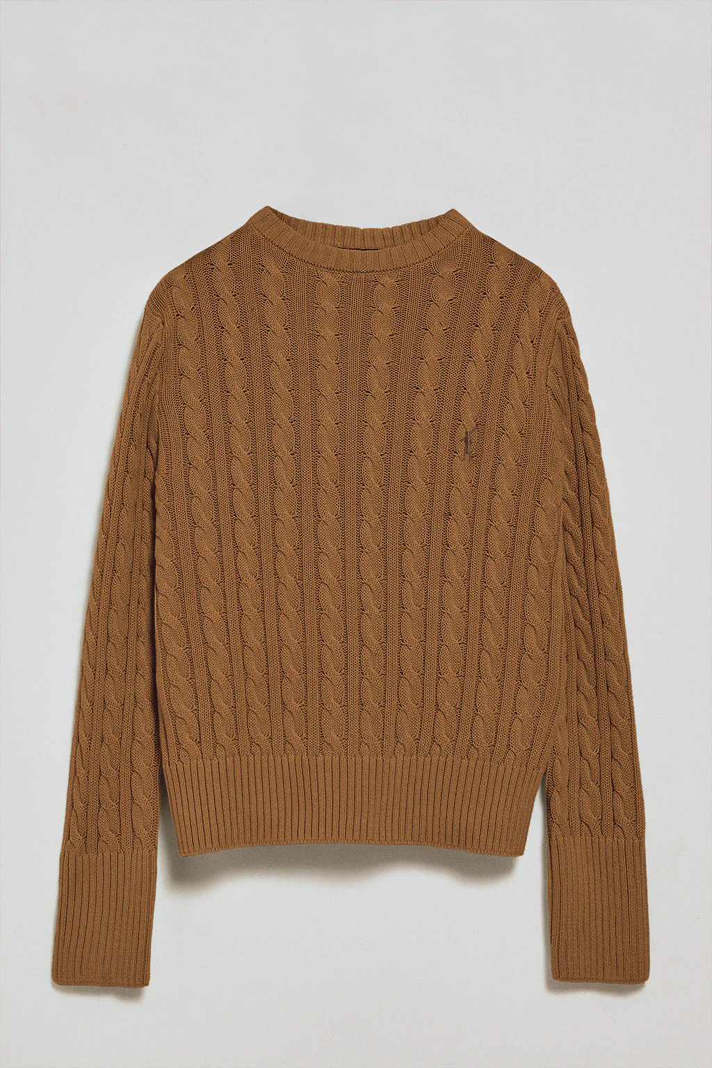 Camel round-neck cable-knit jumper with Rigby Go embroidery - Image 8