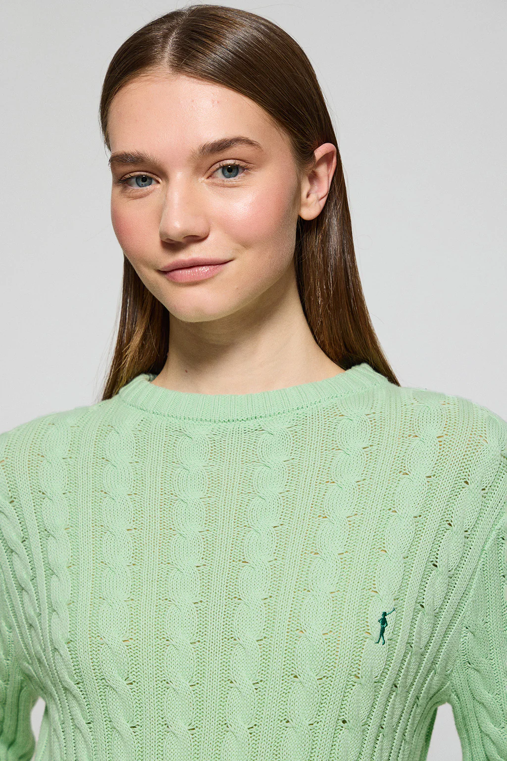 Mint round-neck cable-knit jumper with Rigby Go embroidery - Image 2