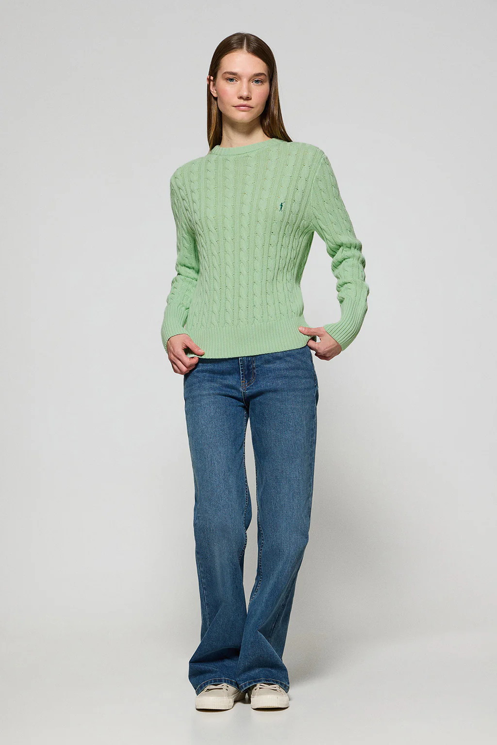 Mint round-neck cable-knit jumper with Rigby Go embroidery - Image 3
