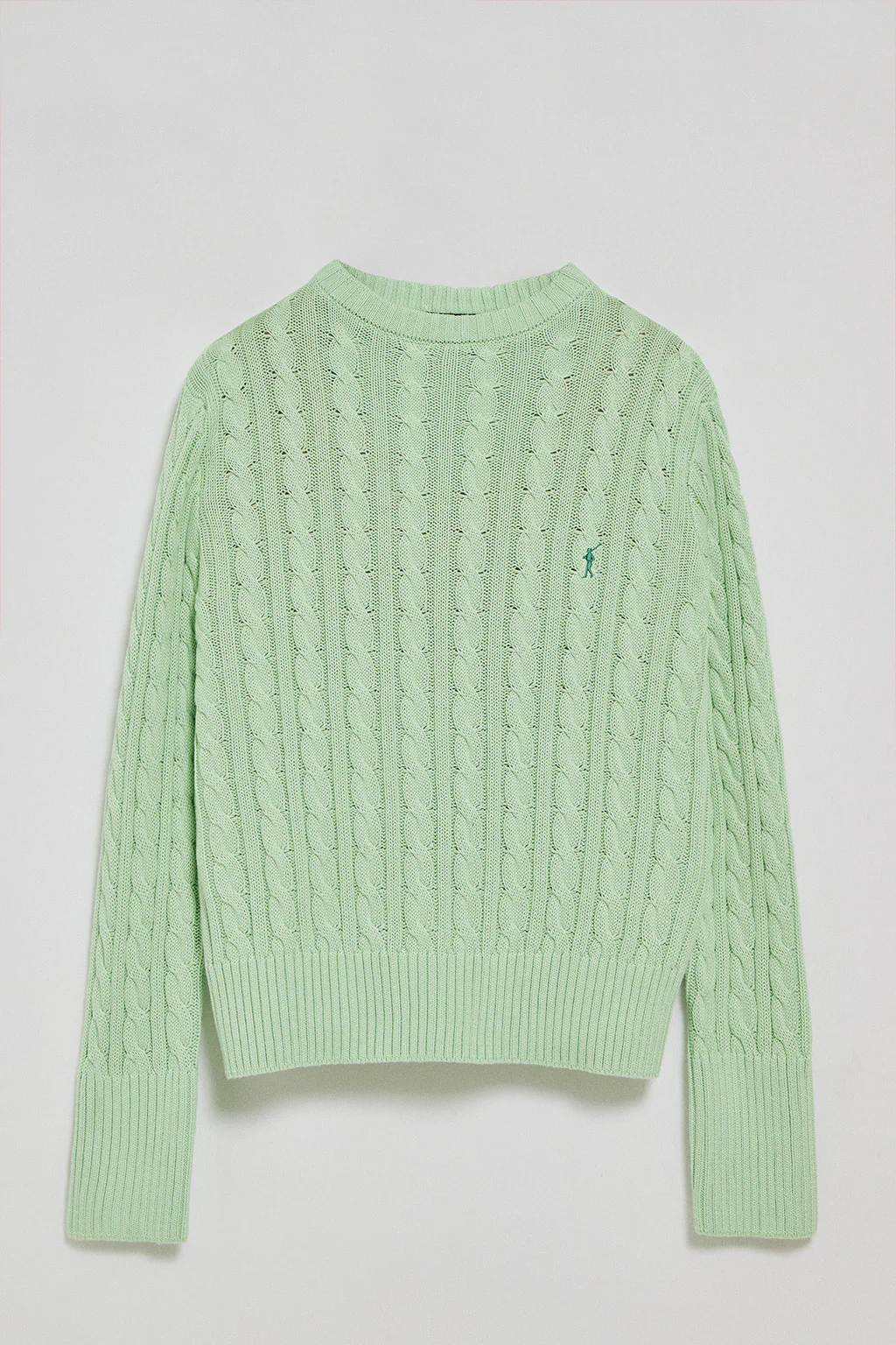 Mint round-neck cable-knit jumper with Rigby Go embroidery - Image 5