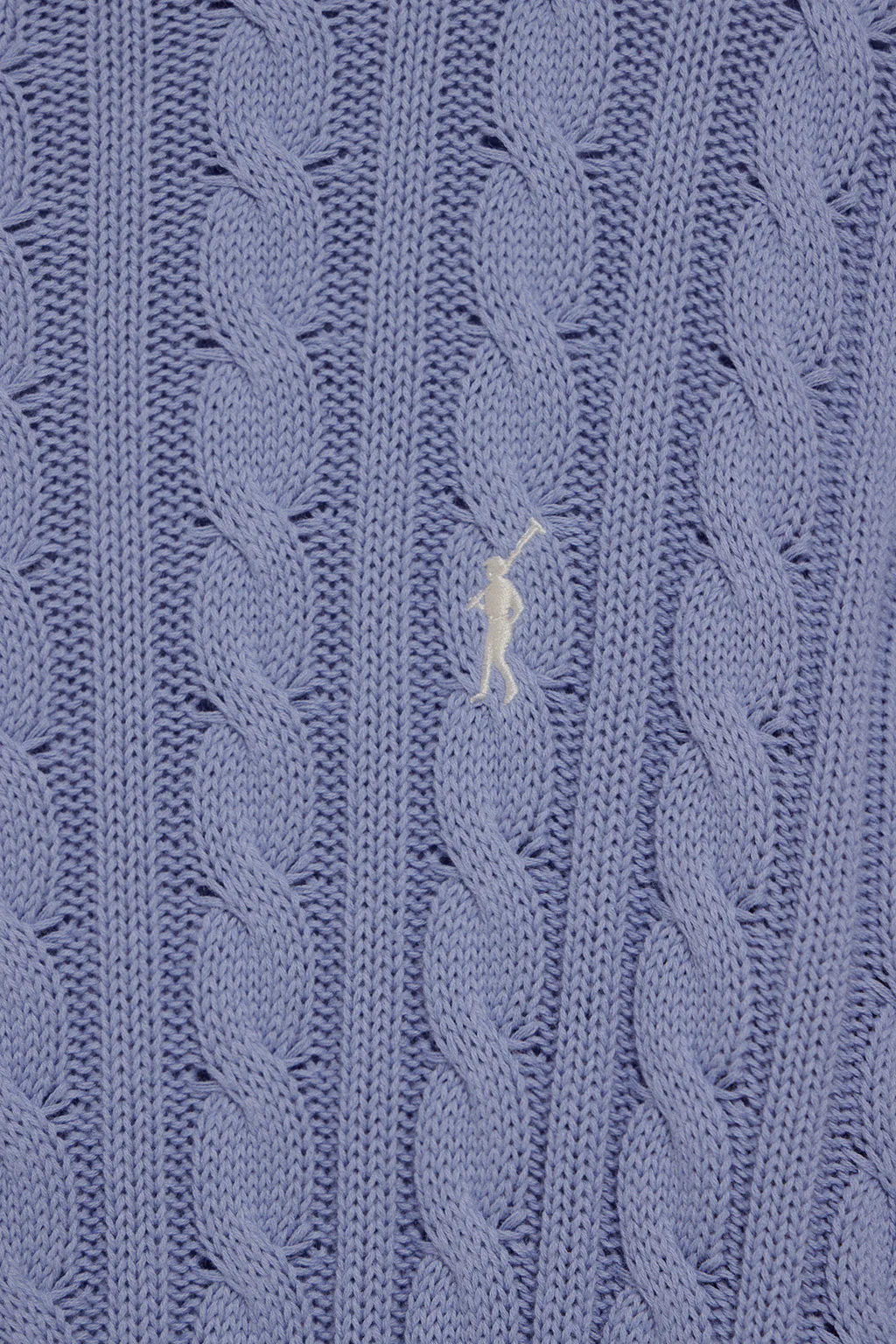 Blue round-neck cable-knit jumper with Rigby Go embroidery - Image 7