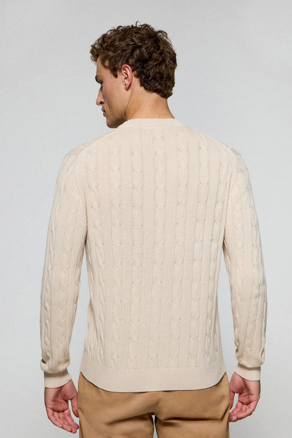 Beige cable-knit jumper with Rigby Go logo - Image 4