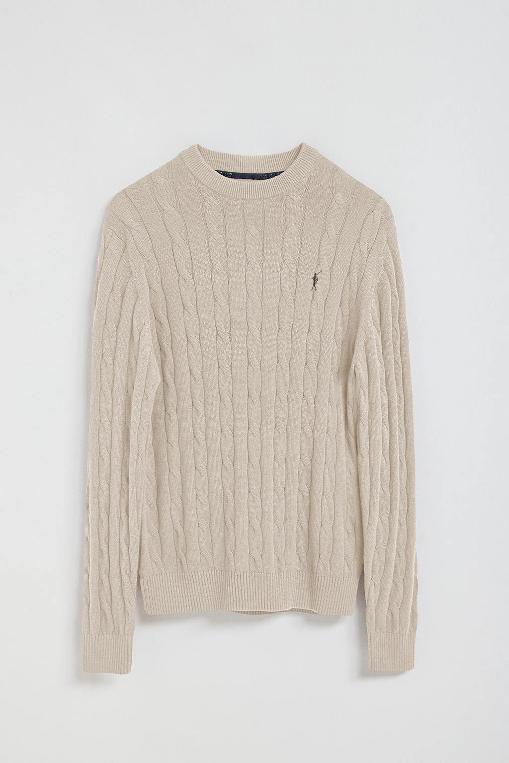 Beige cable-knit jumper with Rigby Go logo - Image 5