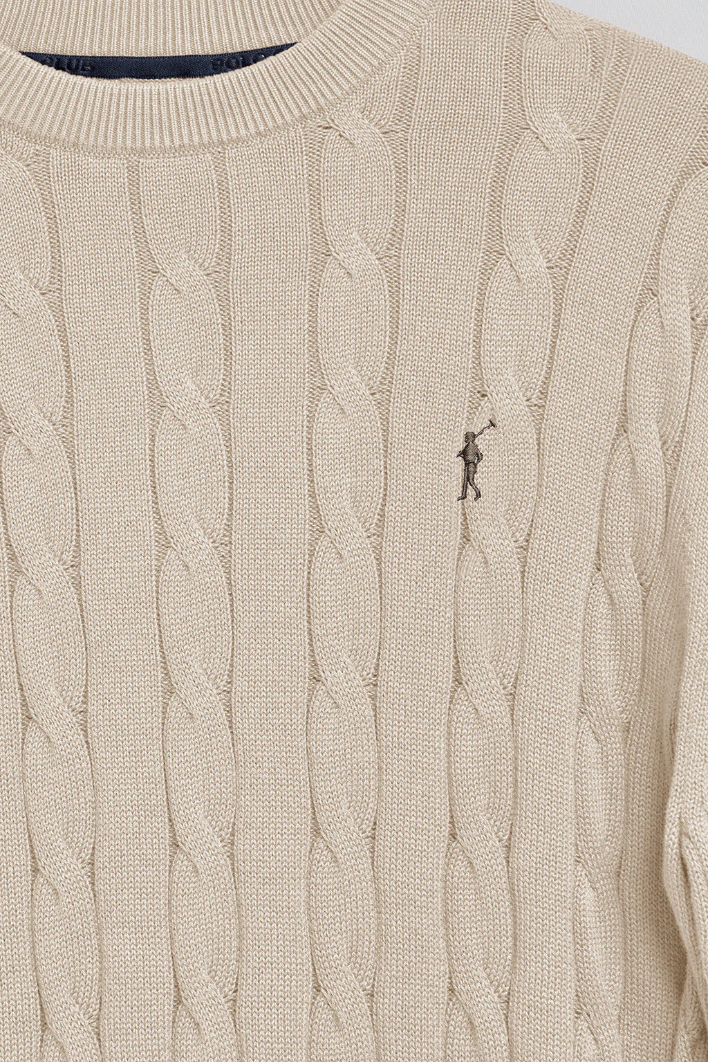 Beige cable-knit jumper with Rigby Go logo - Image 6