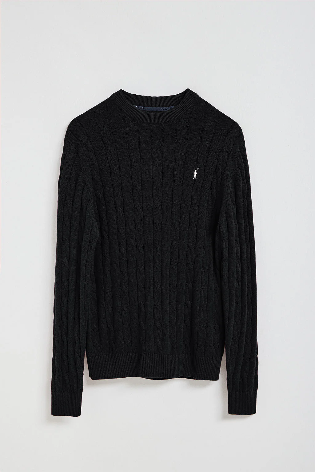 Black cable-knit jumper with Rigby Go logo - Image 8