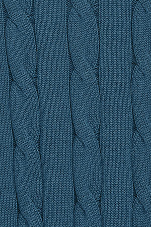 Denim-blue cable-knit jumper with Rigby Go logo - Image 10