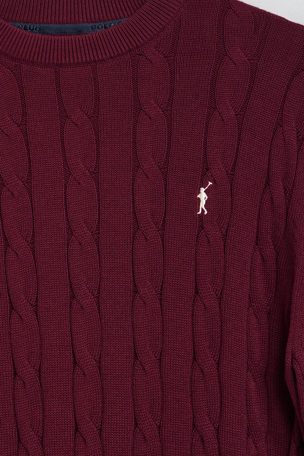 Maroon cable-knit jumper with Rigby Go logo - Image 6