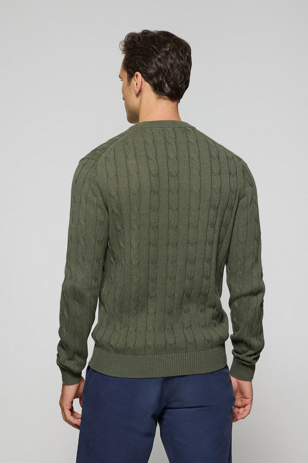Army-green cable-knit jumper with Rigby Go logo - Image 4