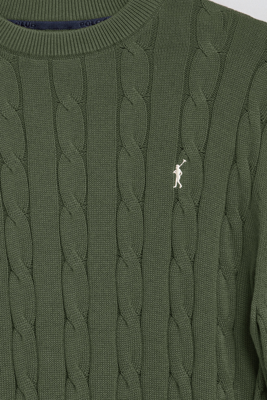 Army-green cable-knit jumper with Rigby Go logo - Image 6