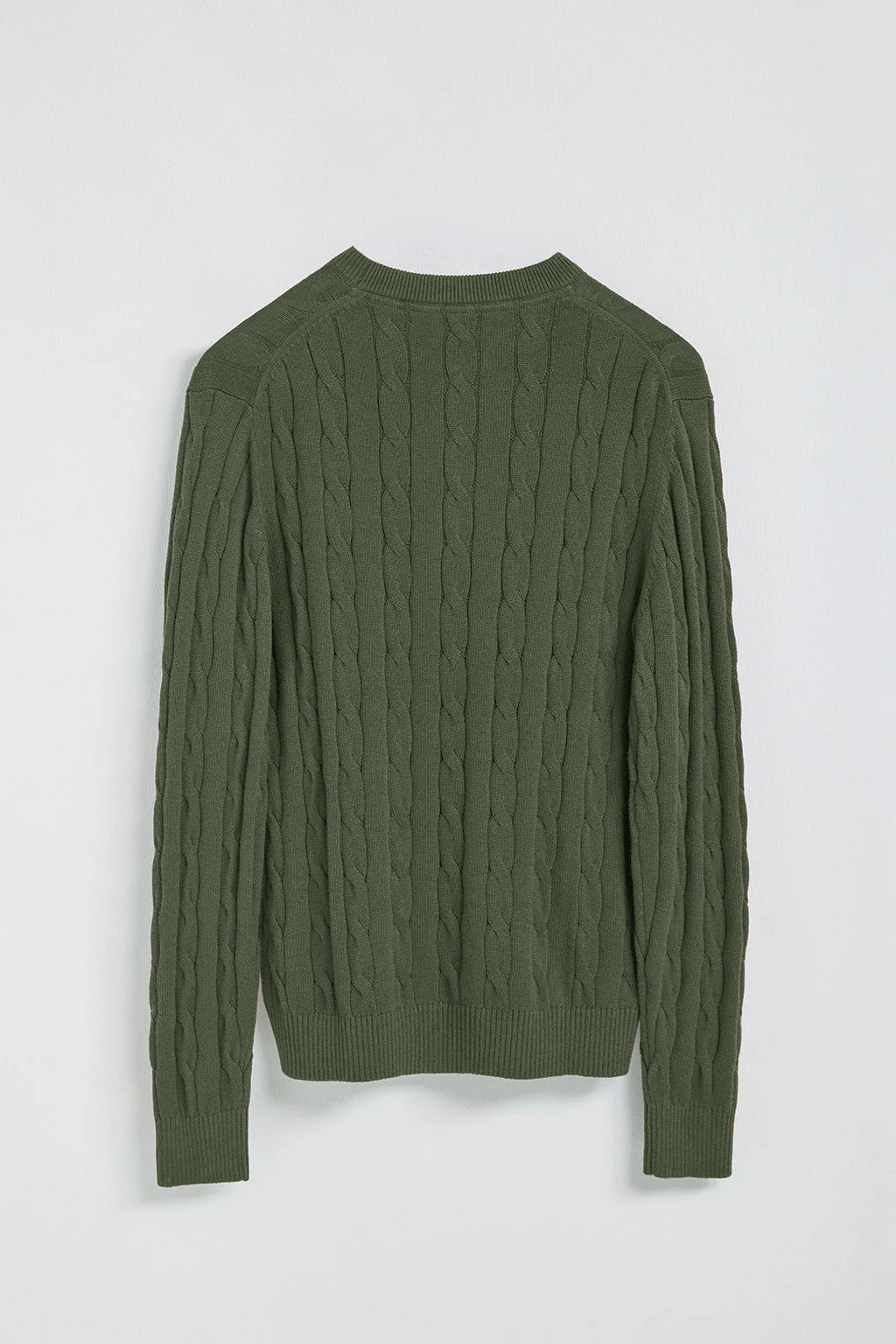 Army-green cable-knit jumper with Rigby Go logo - Image 7