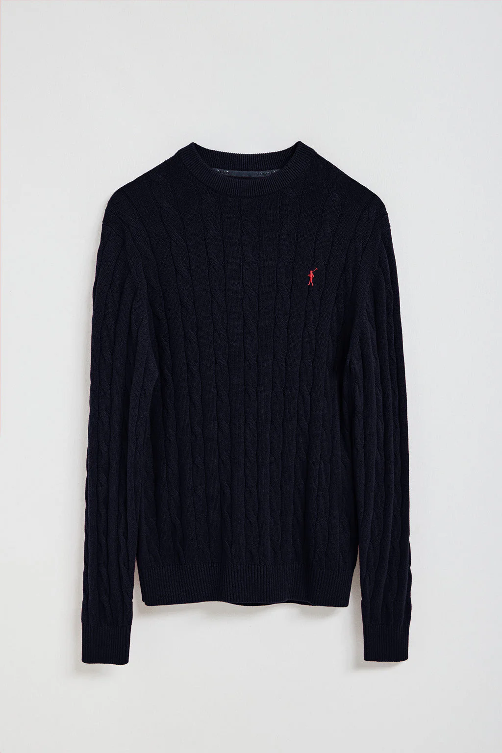 Navy-blue cable-knit jumper with Rigby Go logo - Image 9
