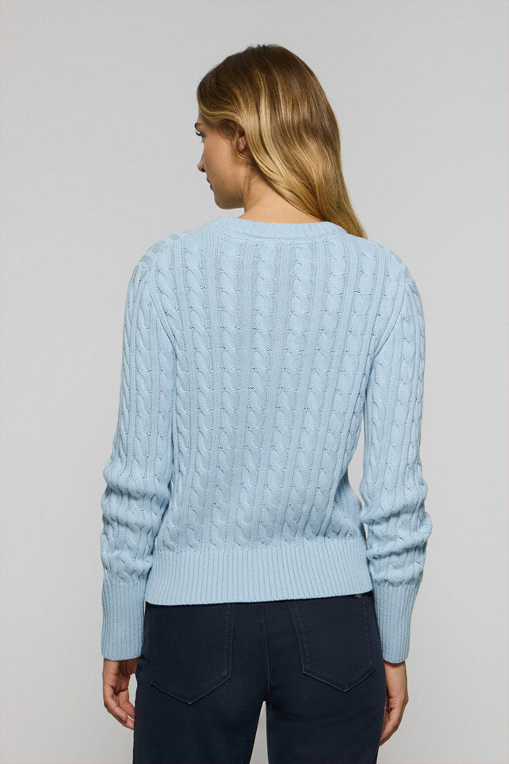 Light-blue cable-knit jumper with Rigby Go embroidered logo - Image 4