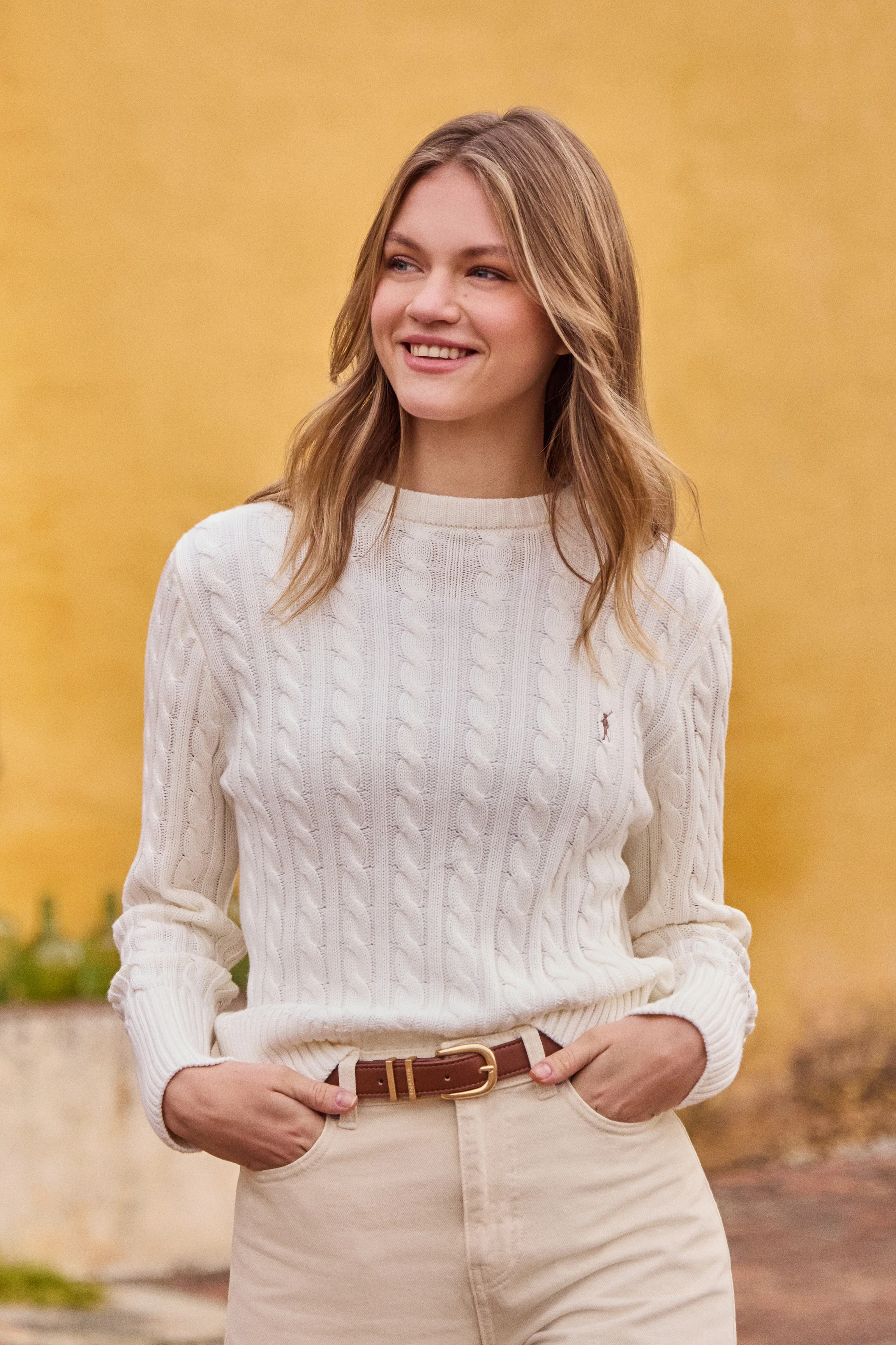 Nude cable-knit jumper with Rigby Go embroidered logo - Image 4