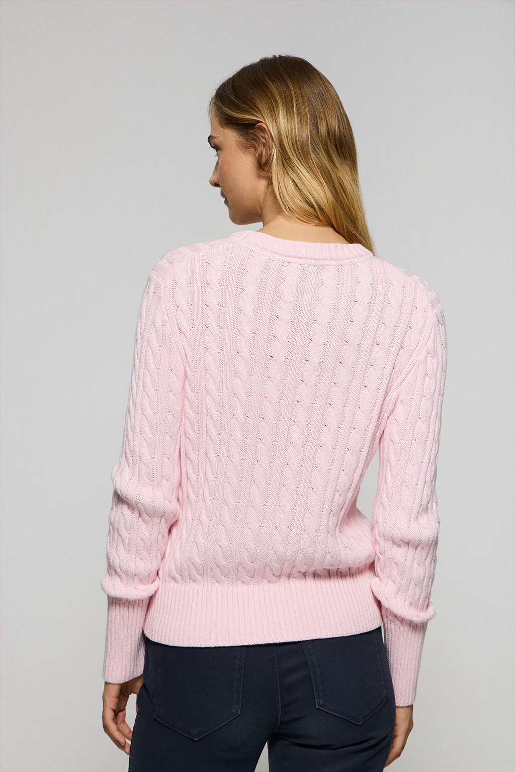 Light-pink cable-knit jumper with Rigby Go embroidered logo - Image 2