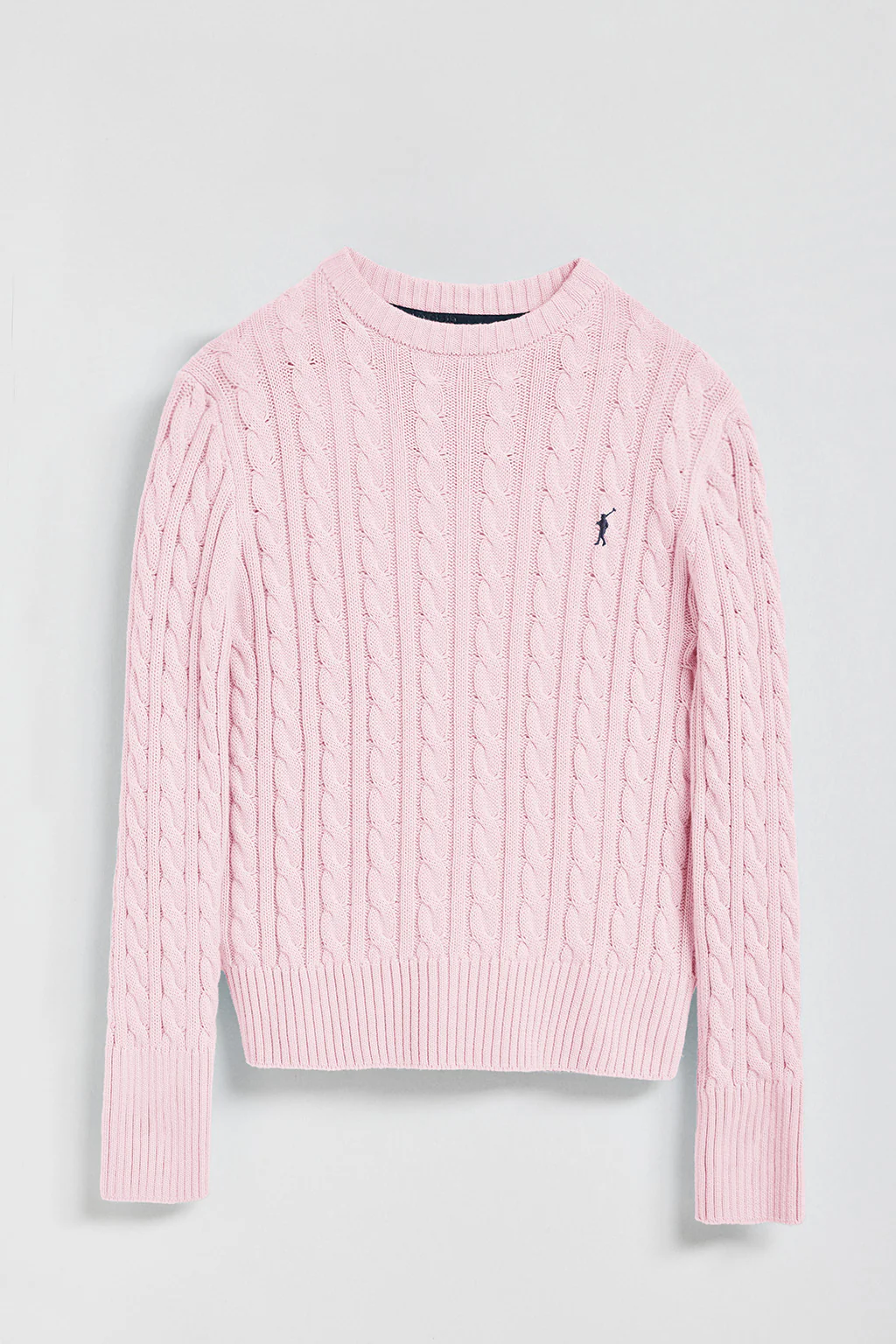 Light-pink cable-knit jumper with Rigby Go embroidered logo - Image 8
