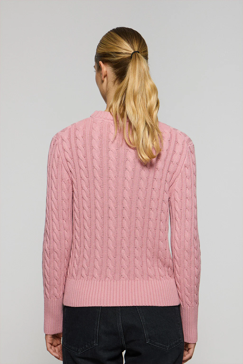 Pink cable-knit jumper with Rigby Go embroidered logo - Image 2