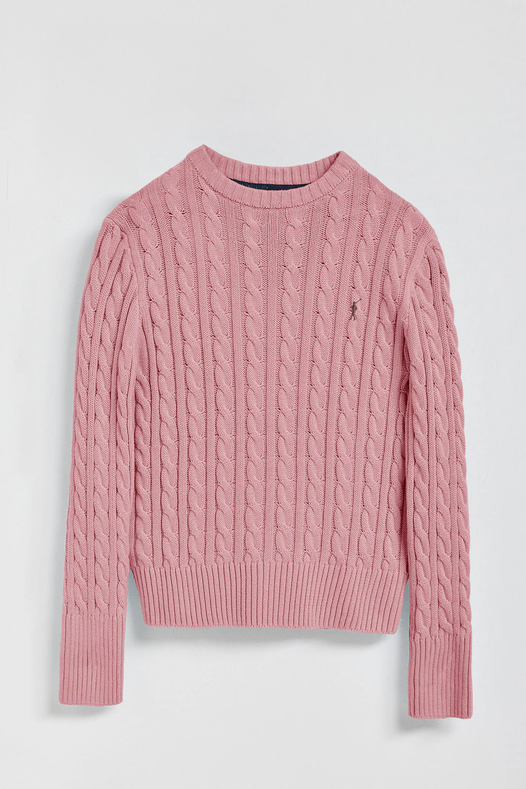 Pink cable-knit jumper with Rigby Go embroidered logo - Image 5