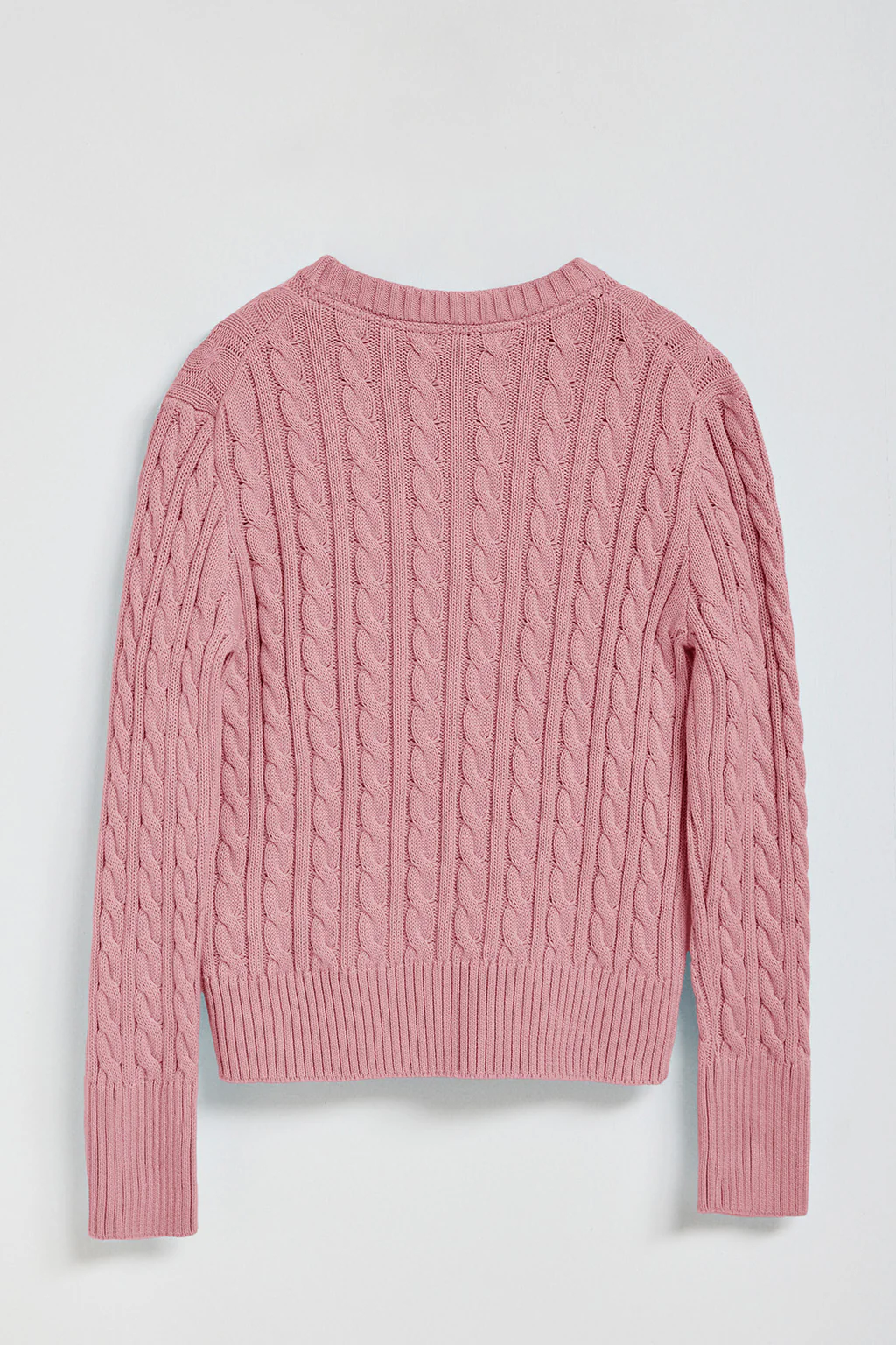 Pink cable-knit jumper with Rigby Go embroidered logo - Image 6