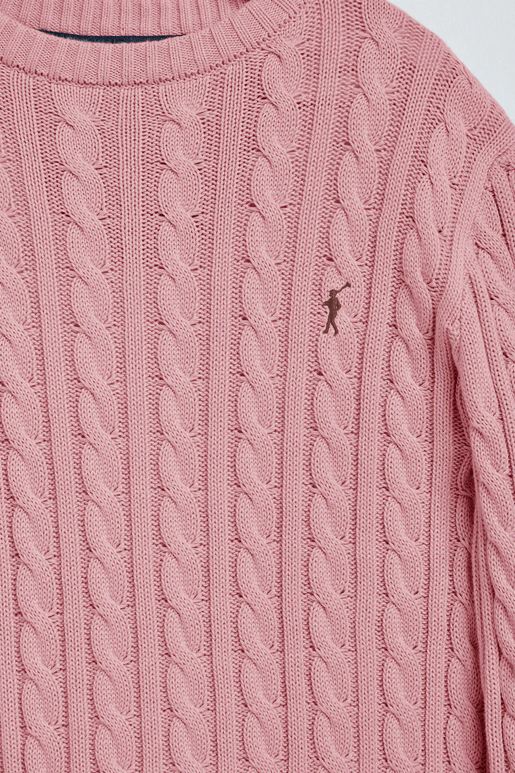 Pink cable-knit jumper with Rigby Go embroidered logo - Image 7