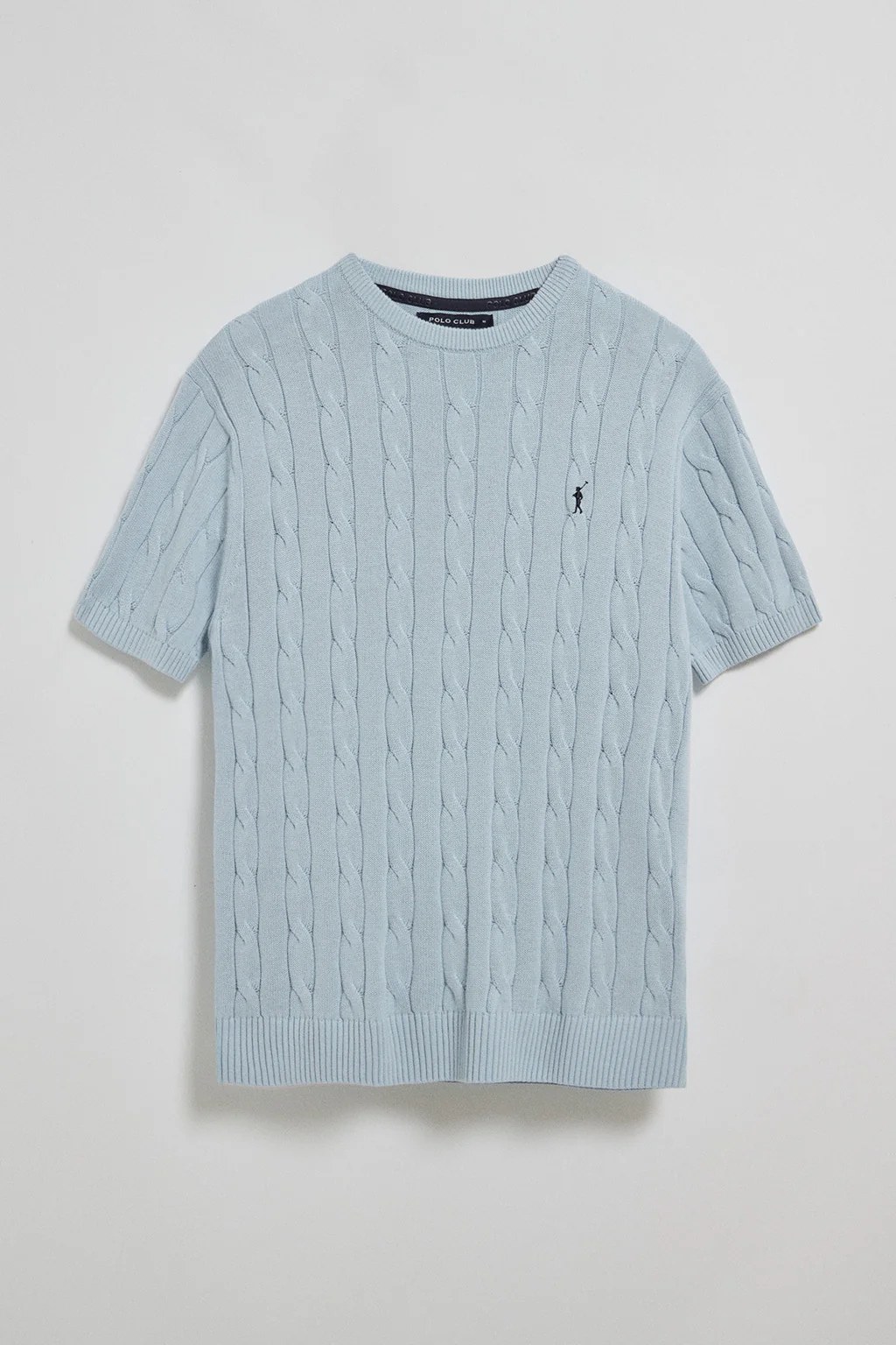 Light-blue short-sleeve cable-knit jumper with embroidered logo - Image 5