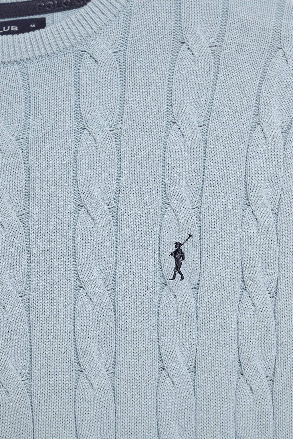 Light-blue short-sleeve cable-knit jumper with embroidered logo - Image 7